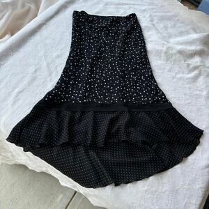 vintage y2k twee white and black polka dot tiered flowy midi skirt